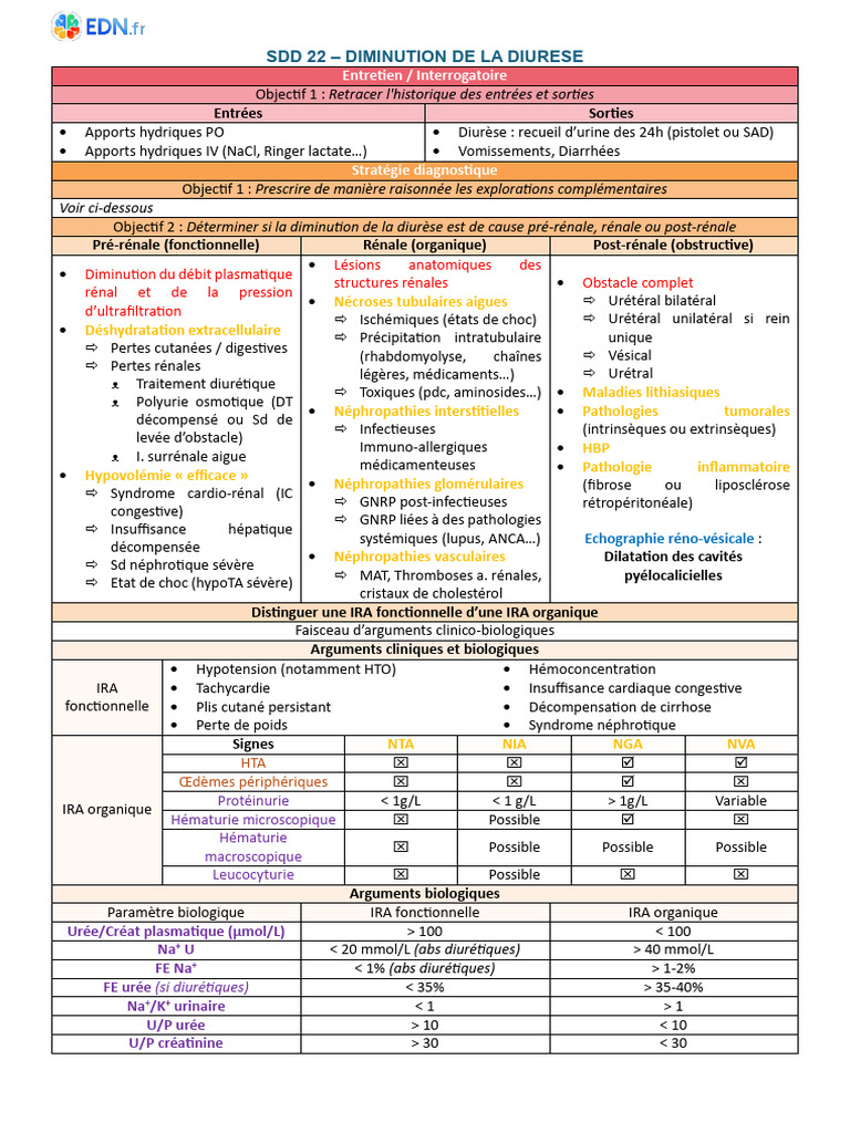 Diminution de la diurèse : diagnostic et prise en charge | PDF ...