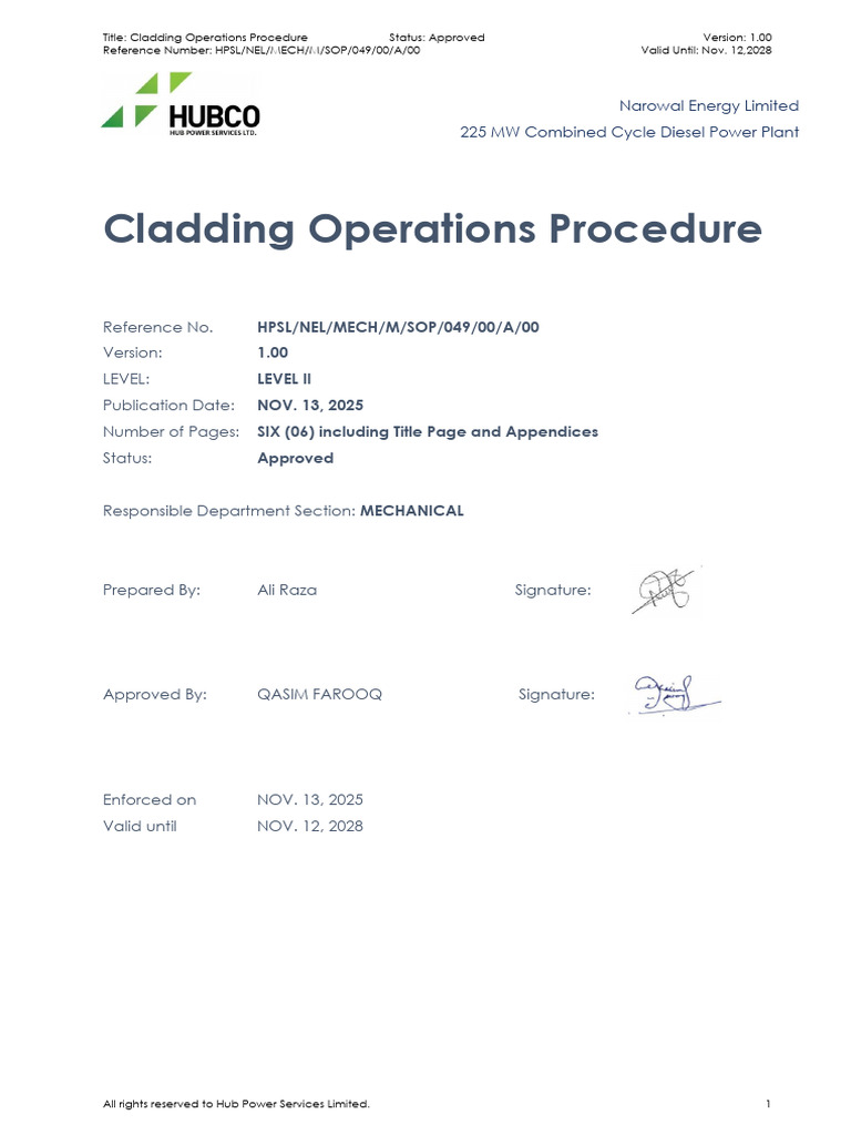 Cladding Operations SOP for NEL | PDF | Personal Protective Equipment ...