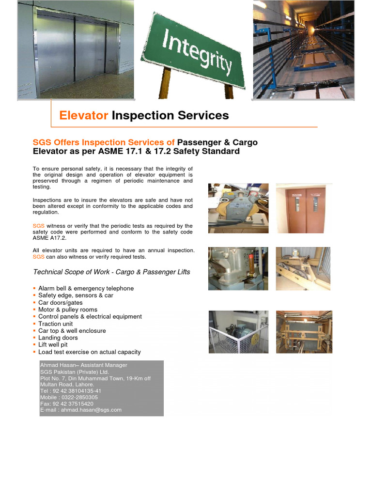 Elevator Inspection Services by SGS | PDF