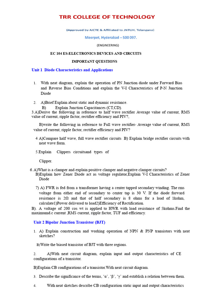 Electronics Devices & Circuits Q&A Guide | PDF | Bipolar Junction ...