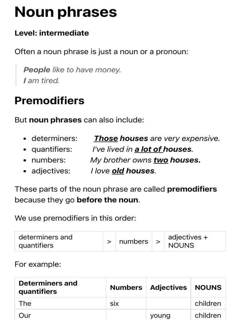 Understanding Noun Phrases and Modifiers | PDF