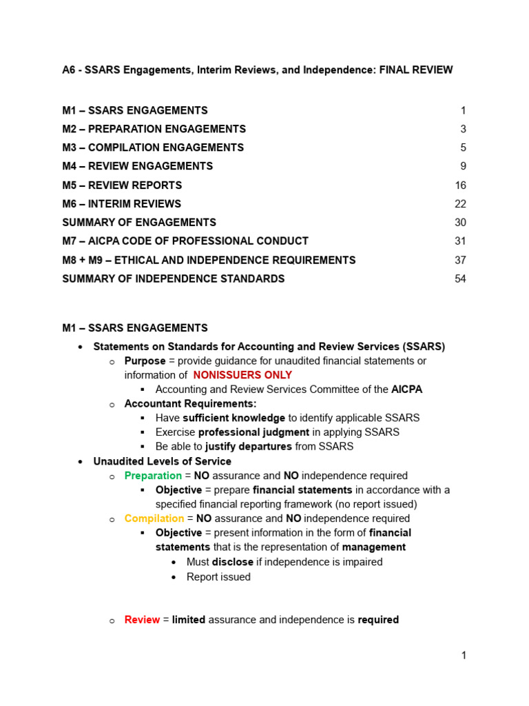 SSARS Engagements and Independence Guide | PDF | Going Concern ...