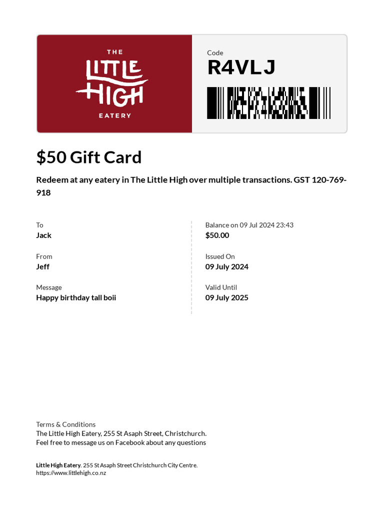 Gift Card R4VLJ | PDF