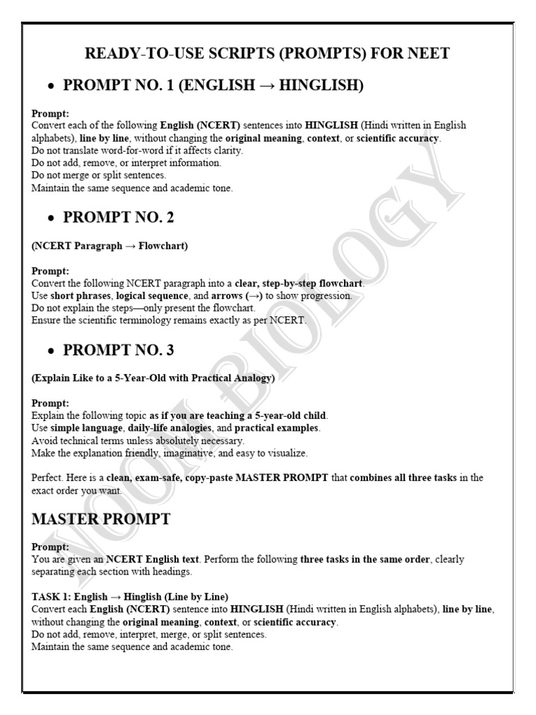 NEET Ready-to-Use Scripts and Prompts | PDF