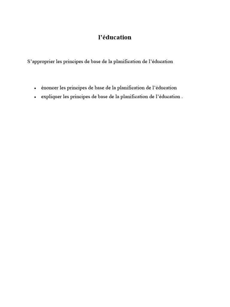 Principes de planification éducative | PDF