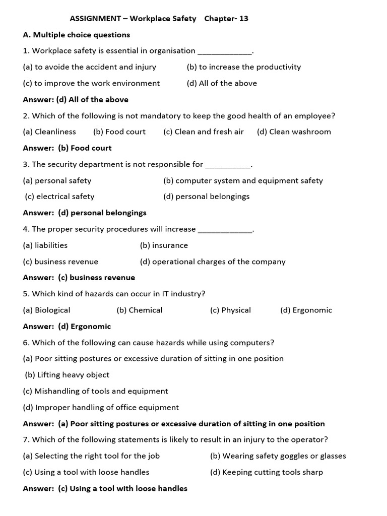 Workplace Safety Assignment Guide | PDF | Hazards | Occupational Safety ...