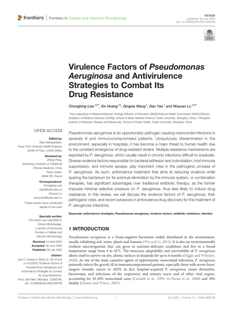 Virulence Factors of Pseudomonas Aeruginosa and Antivirulence ...