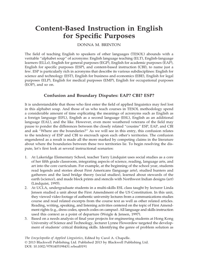 Understanding Content-Based Instruction in ESP | PDF | English As A ...
