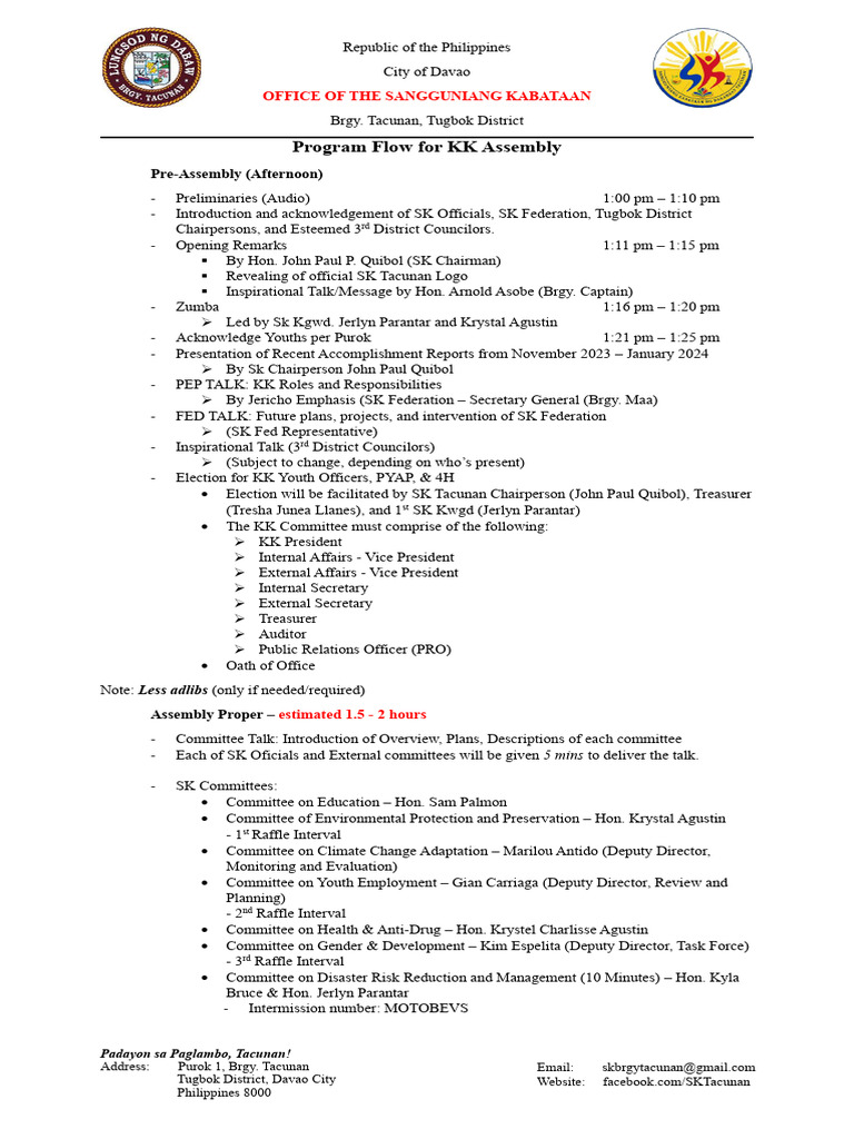SK Tacunan KK Assembly Program Flow | PDF | Youth | Youth Organizations