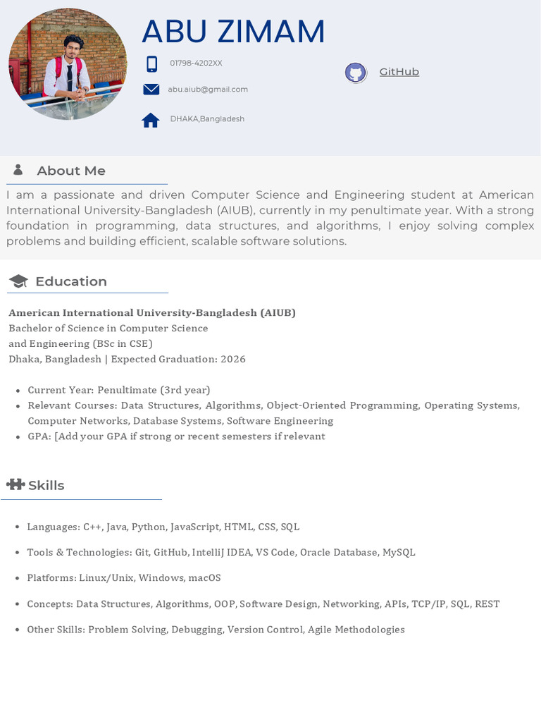 AIUB Computer Science Student Profile | PDF | Object Oriented ...