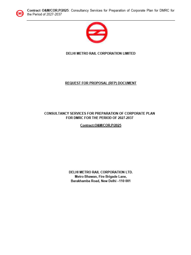 DMRC Corporate Plan Consultancy RFP 2025 | PDF | Request For Proposal ...