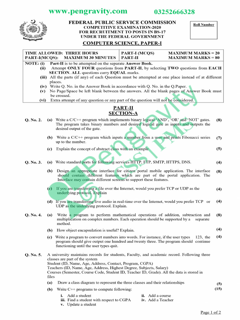 CSS Computer Science Past Papers 2020 P1 | PDF