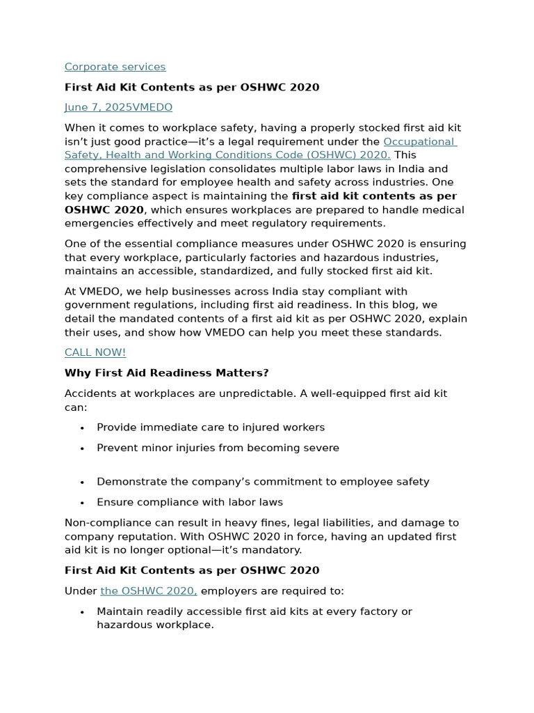 First Aid Kit Essentials for OSHWC 2020 | PDF | Occupational Safety And ...