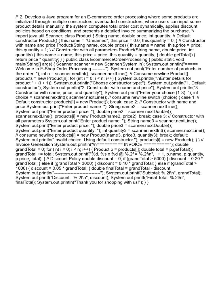 E-commerce Order Processing in Java | PDF | Constructor (Object ...