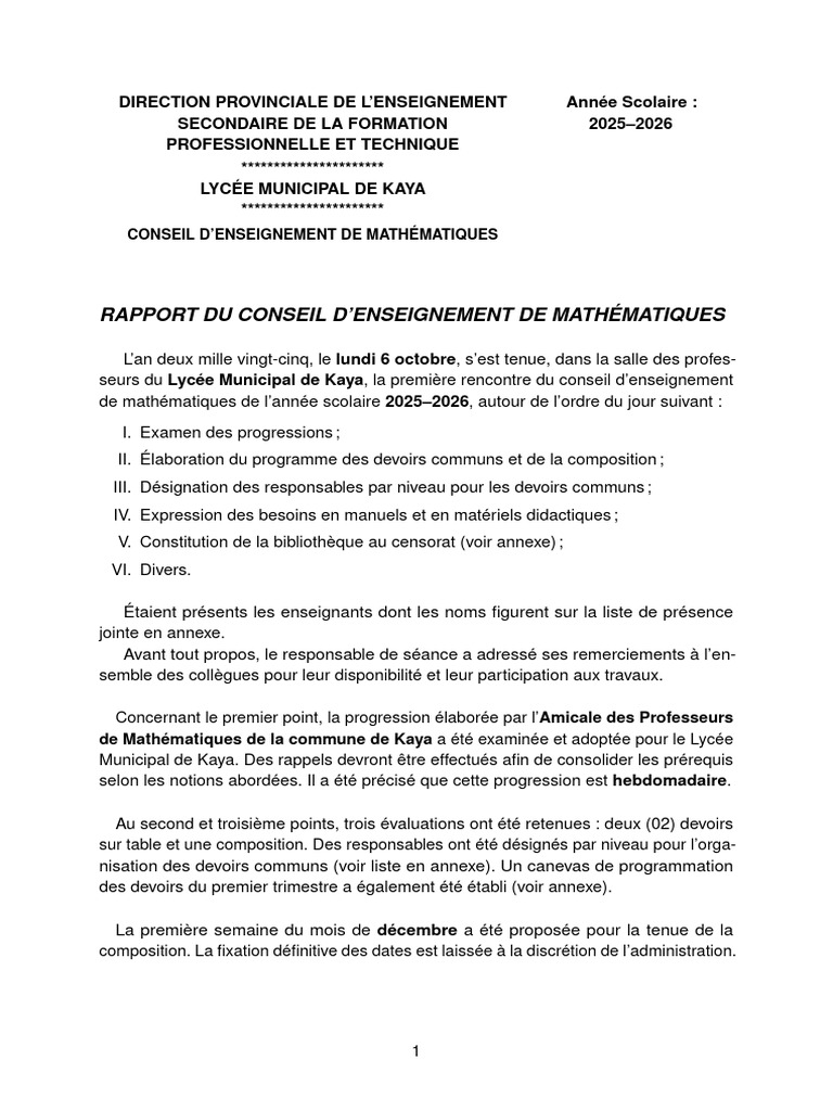 Rapport Conseil Mathématiques 2025-2026 | PDF | Triangle | Zone