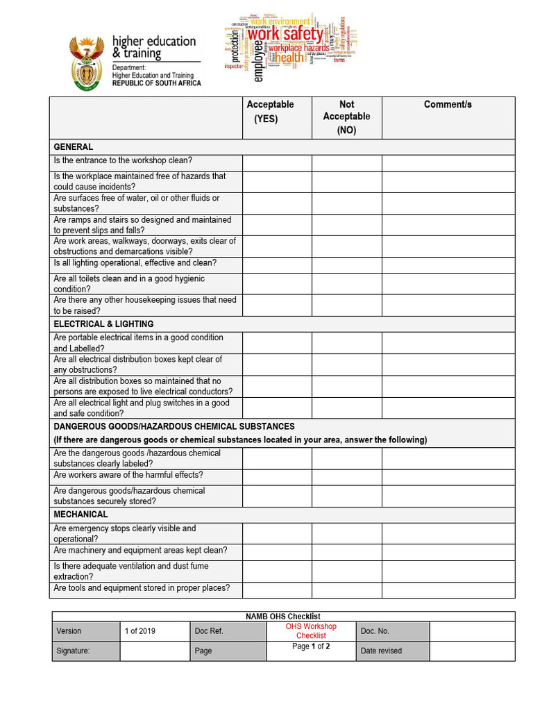 DHET OHS - Checklist 2020 | PDF | Personal Protective Equipment ...