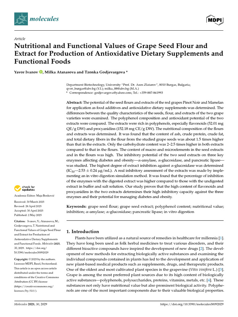 Grape Seed Flour: Antioxidant Benefits | PDF | Polyphenol | Phenolic ...
