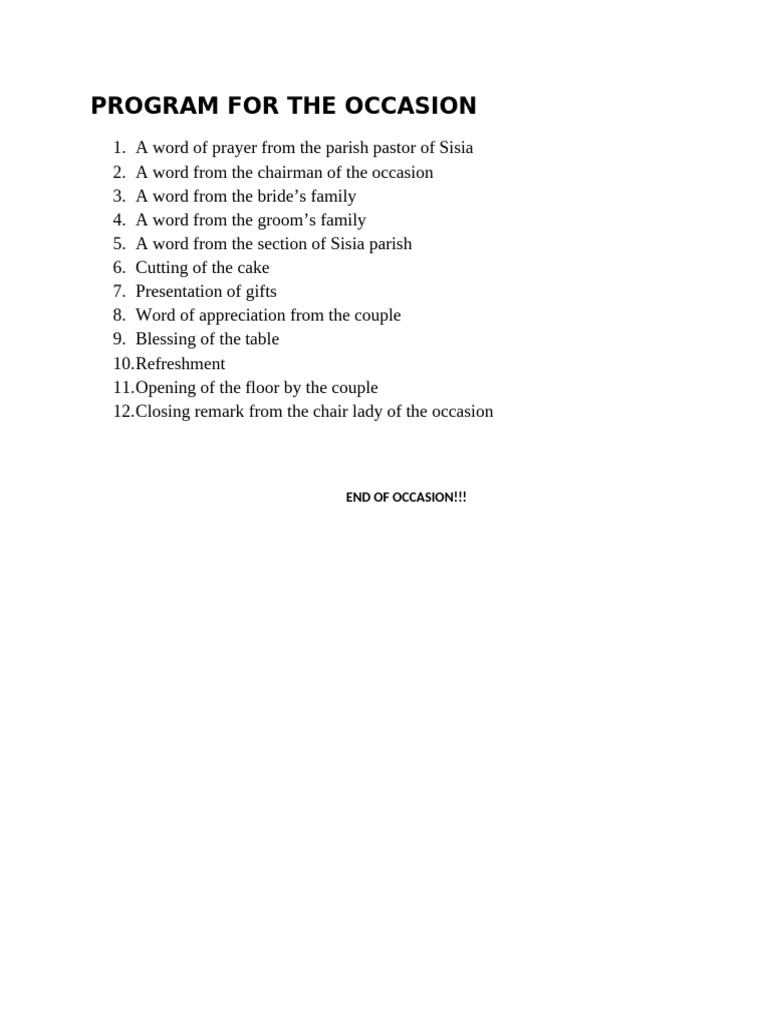 Program for the Occasion | PDF