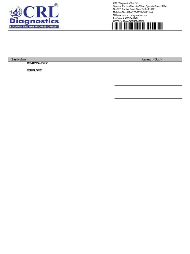Diagnostic Test Receipt for Mrs. Sharma | PDF | Immunology | Glands