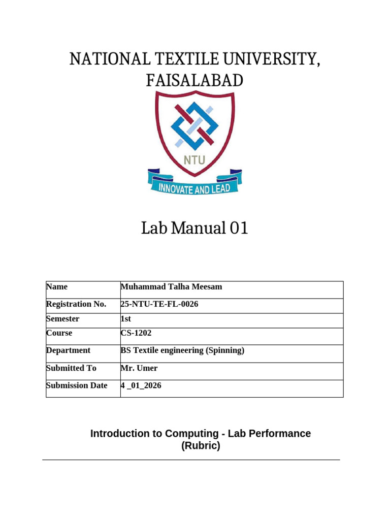 Introduction to Computing Lab Manual | PDF | Microsoft Word | Computer File