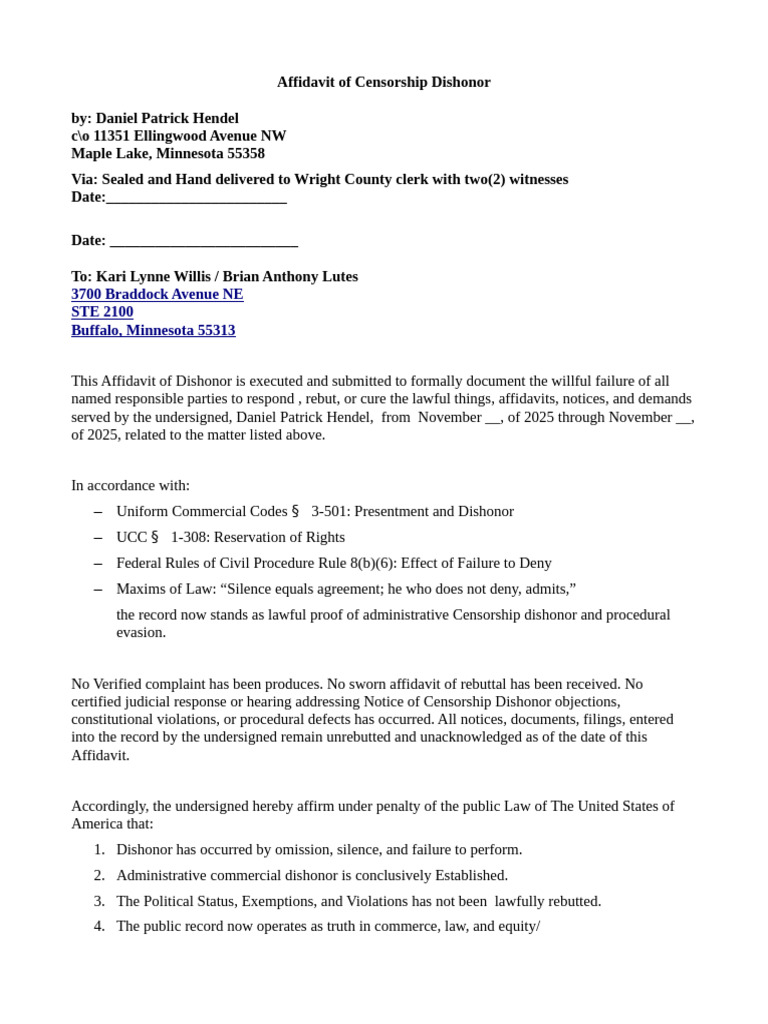 Affidavit of Censorship Dishonor | PDF