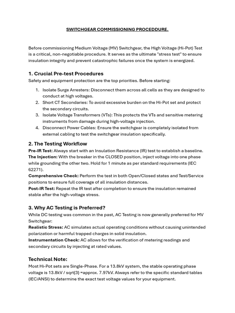 MV Switchgear Hi-Pot Testing Guide | PDF