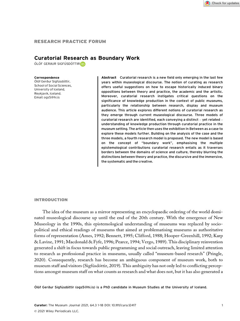 Curatorial Research as Boundary Work | PDF | Curator | Museology
