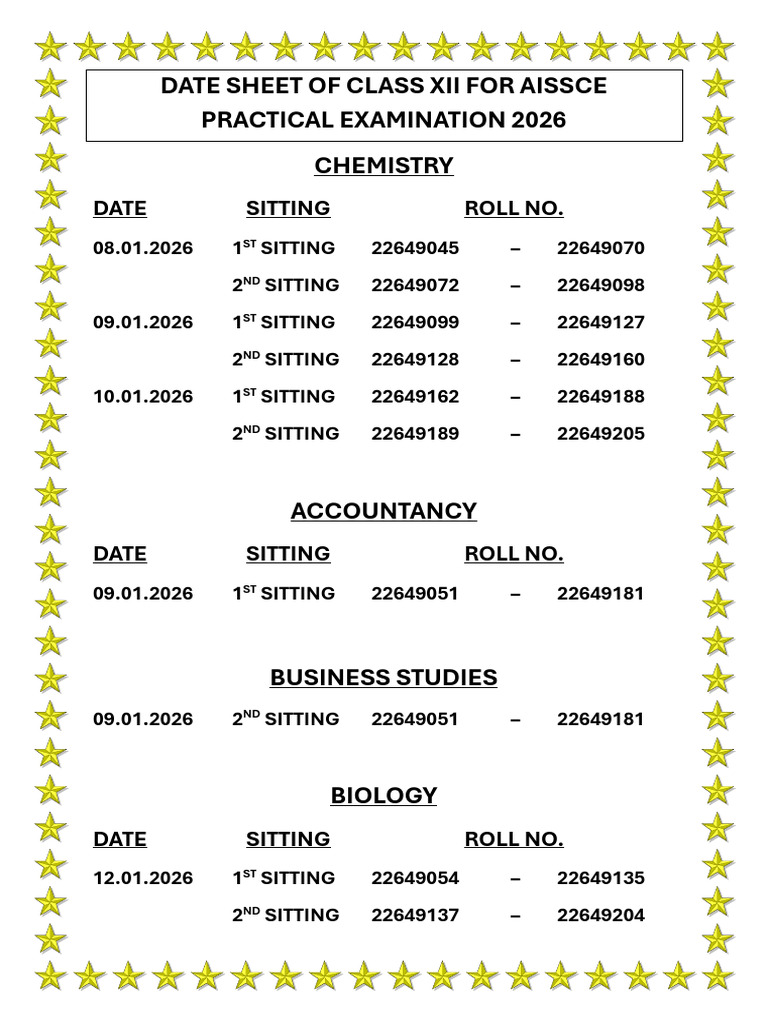 AISSCE Class XII Practical Exam Dates 2026 | PDF