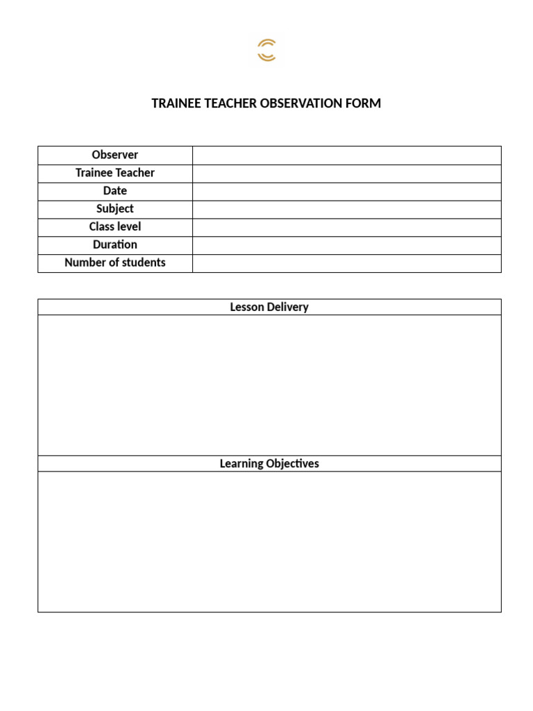 Trainee Teacher Observation Form | PDF