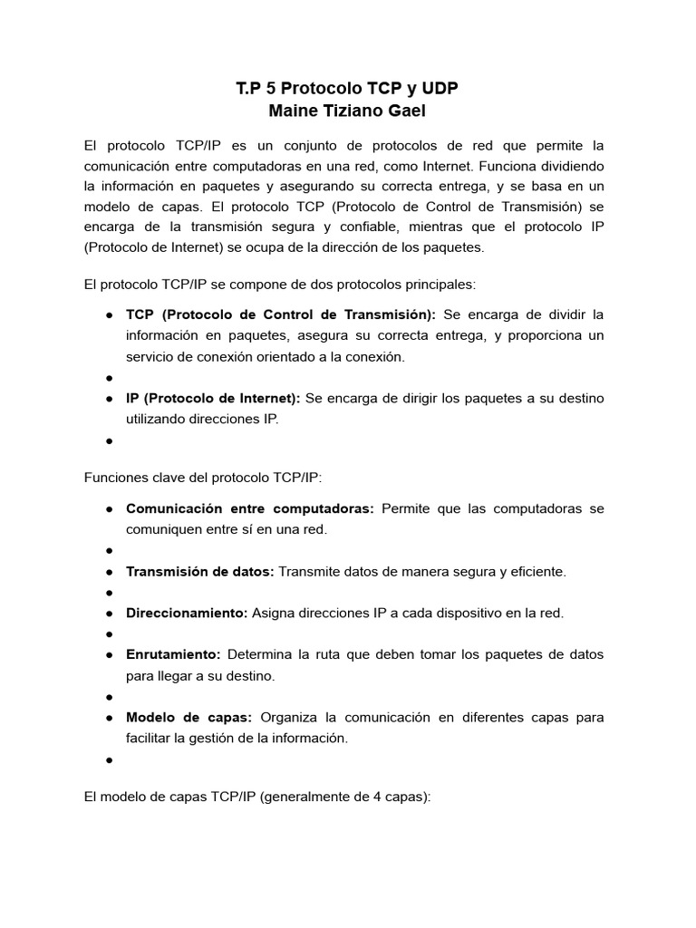 Comparativa de Protocolos TCP y UDP | PDF | Protocolo de Control de ...