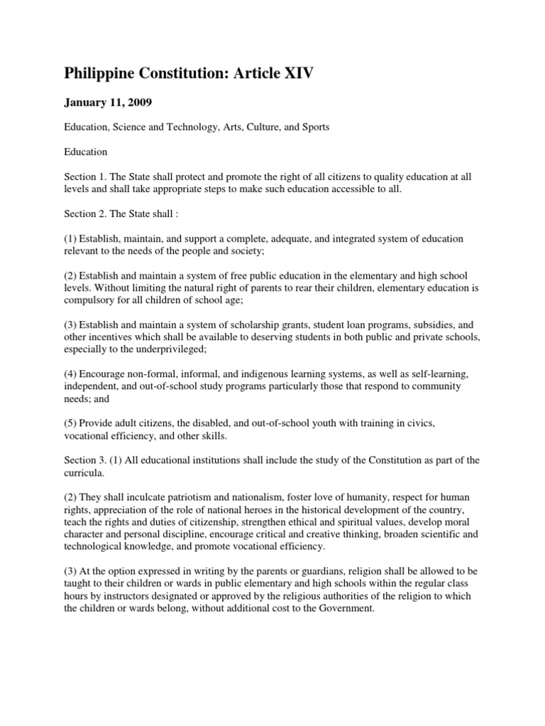 Article XIV: Education and Culture | PDF | Citizenship | Philippines