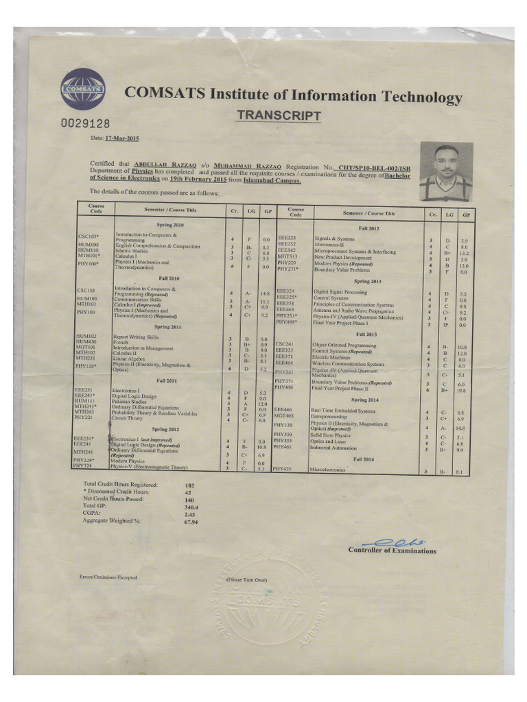 BS Transcript | PDF