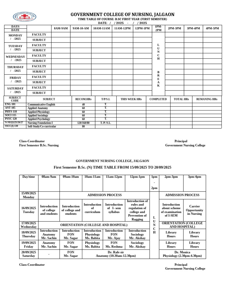 I sem time table FINAL | PDF | Academic Term | Health Care