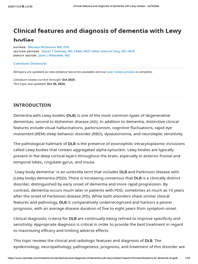 Diagnosis and Features of DLB | PDF | Dementia | Antipsychotic