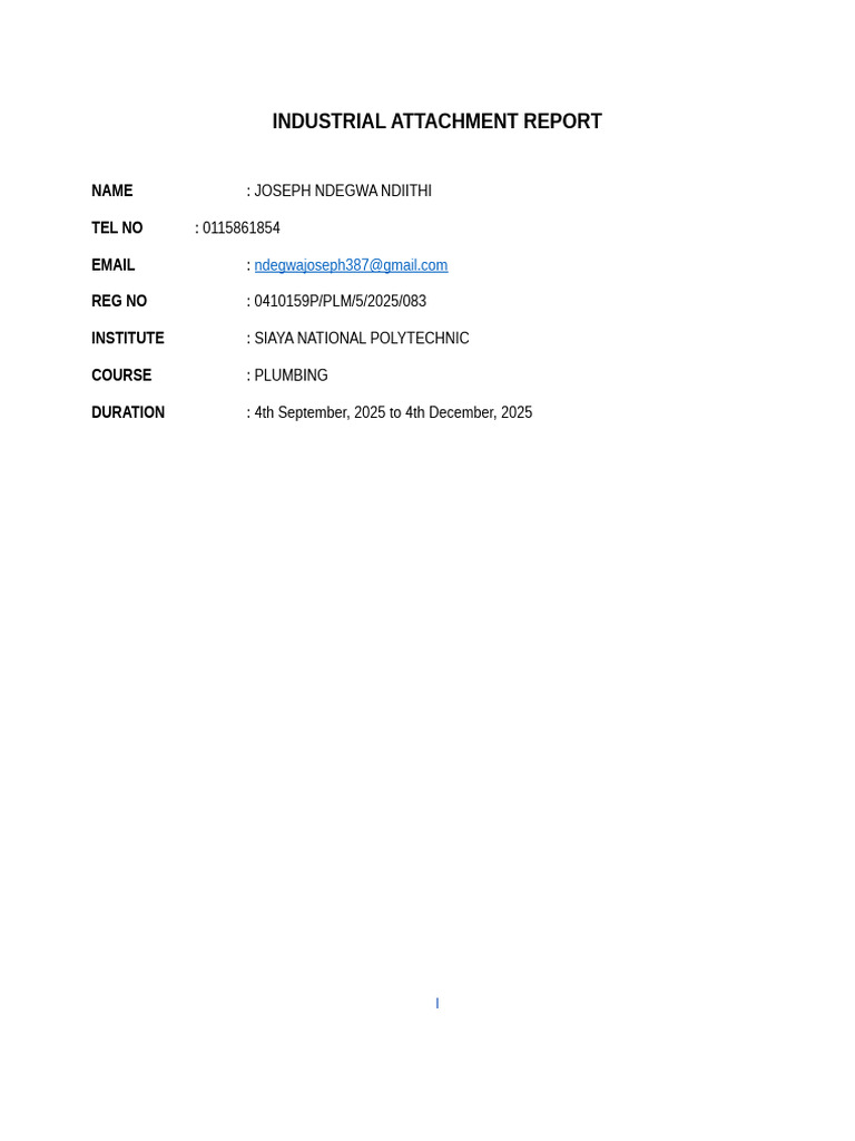 INDUSTRIAL ATTACHMENT REPORT (1) | PDF | Valve | Sanitary Sewer