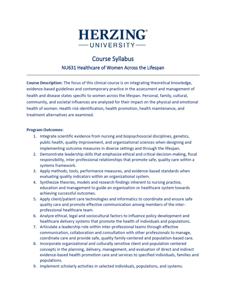 Women's Health Across the Lifespan Syllabus | PDF | Evidence Based ...