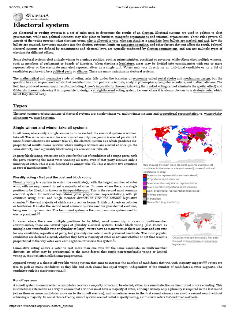 Electoral Systems Overview 2022 | PDF | Voting | Two Round System