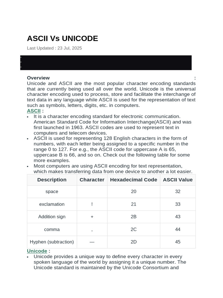 Ascii Vs Unicode | PDF | Ascii | Character Encoding