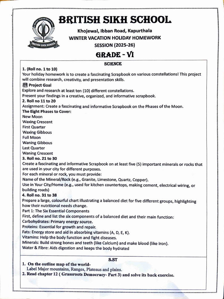 Holiday Homework Grade 6 | PDF | Diet (Nutrition) | Diet & Nutrition