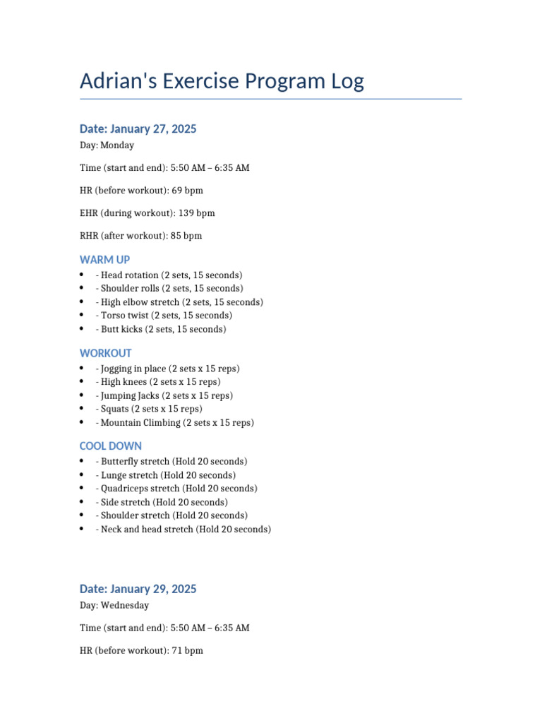 Adrian Exercise Program Log Jan To May 2025 | PDF | Knee | Strength ...