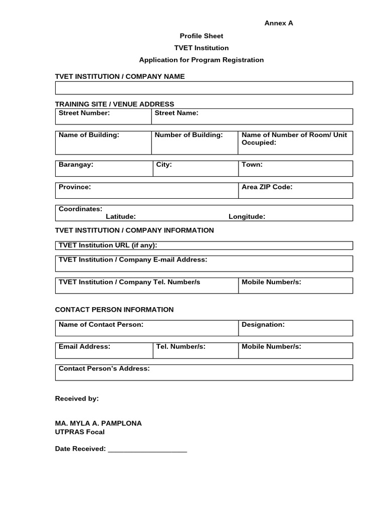 TVET Institution Program Registration Form | PDF