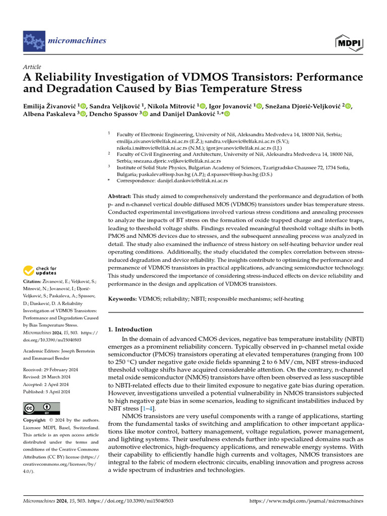 VDMOS Transistor Reliability Study | PDF | Mosfet | Field Effect Transistor