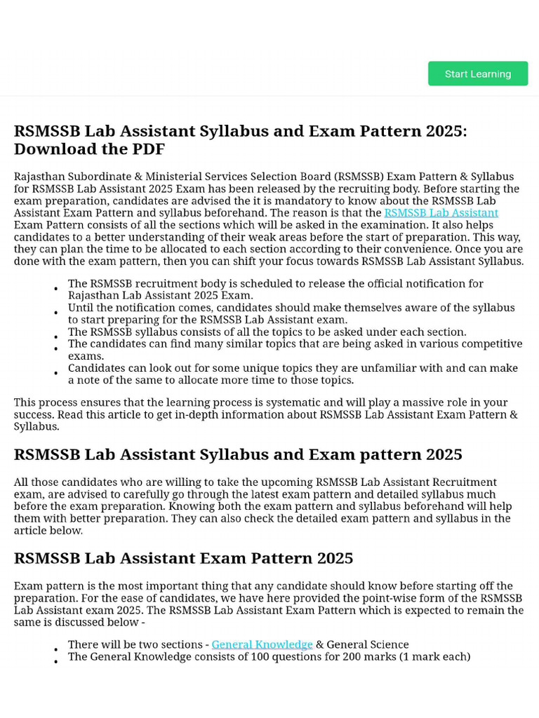 RSMSSB Lab Assistant Syllabus and Exam Pattern 2025 - Download The PDF ...