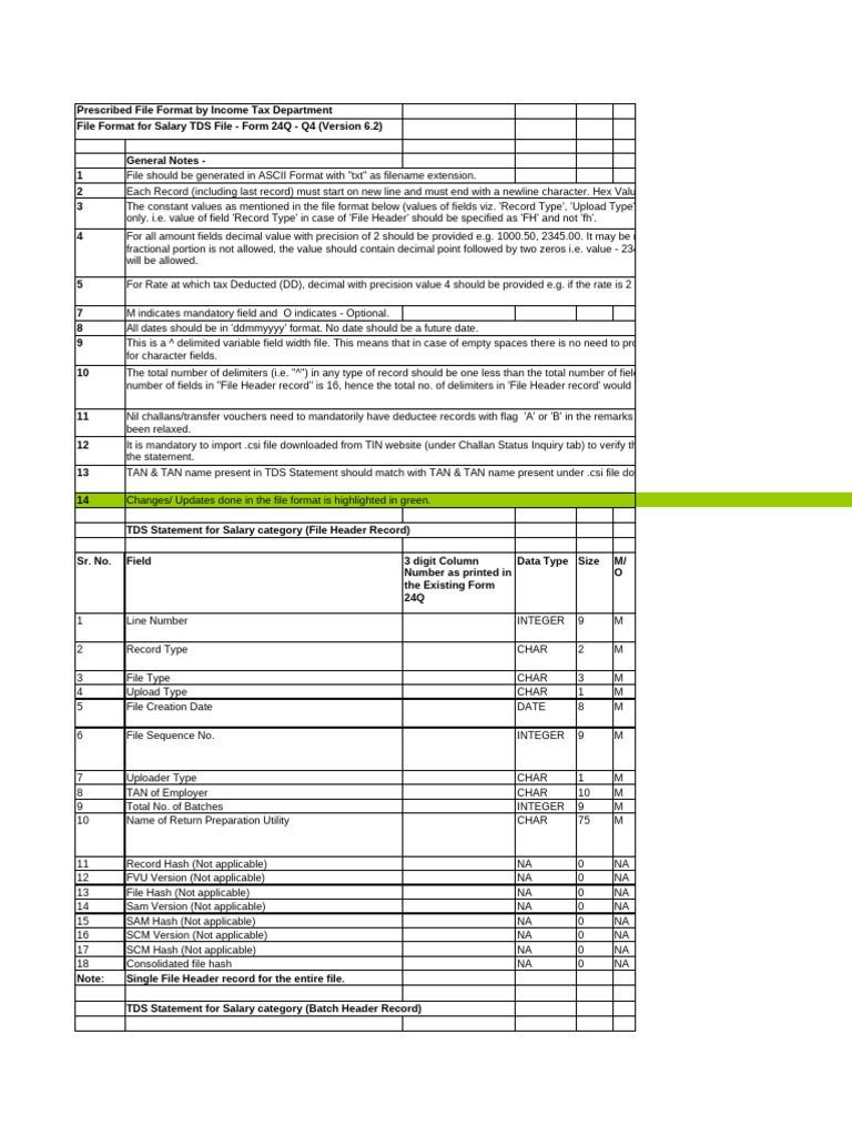 TDS File Format for Salary - Form 24Q | PDF