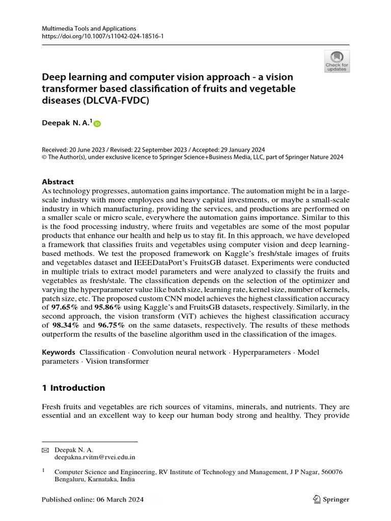 Deep Learning for Fruit & Vegetable Classification | PDF | Computer ...