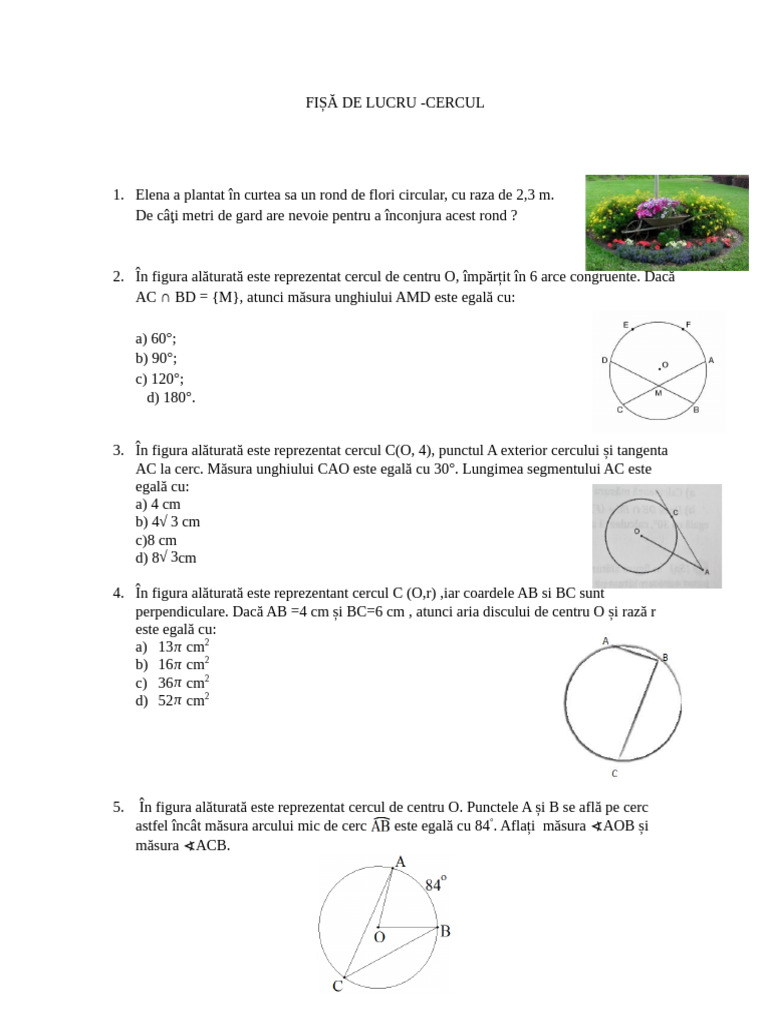 Fisa de Lucru Cercul 7C | PDF