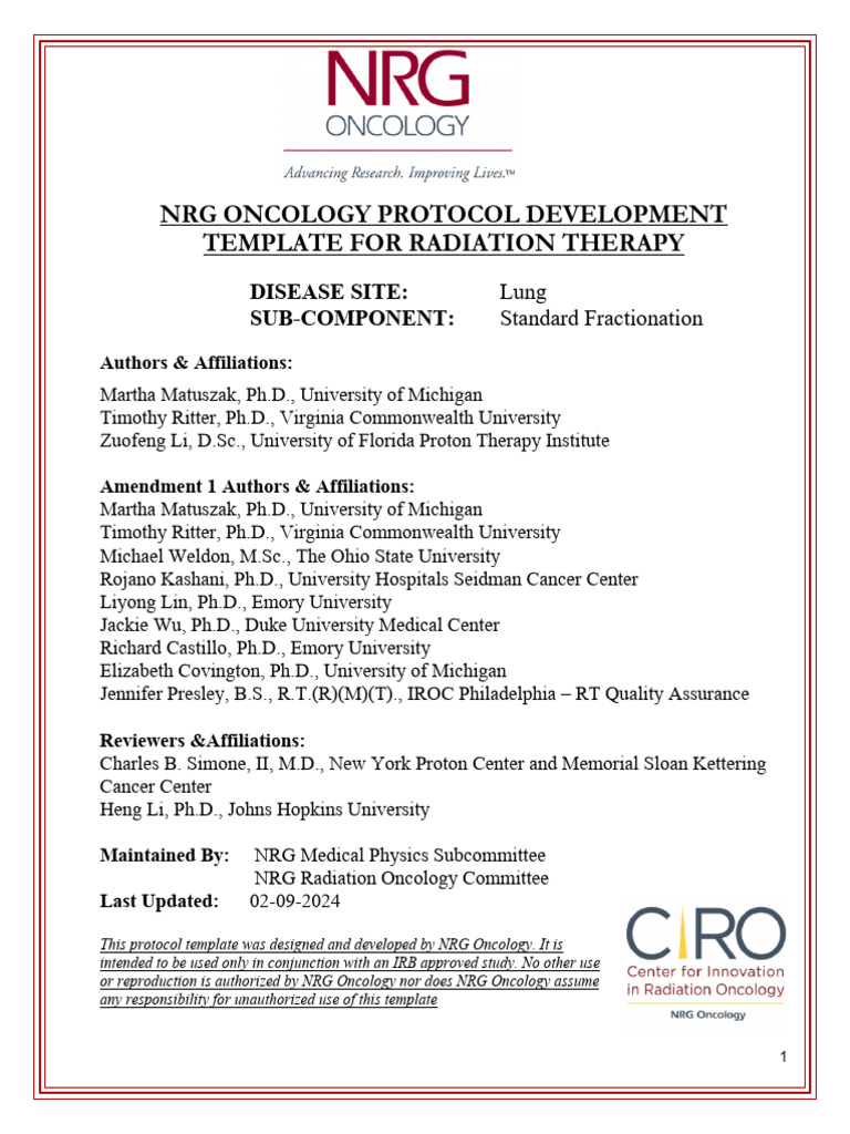 Lung Radiation Therapy Protocol Template | PDF | Vertebra | Lung