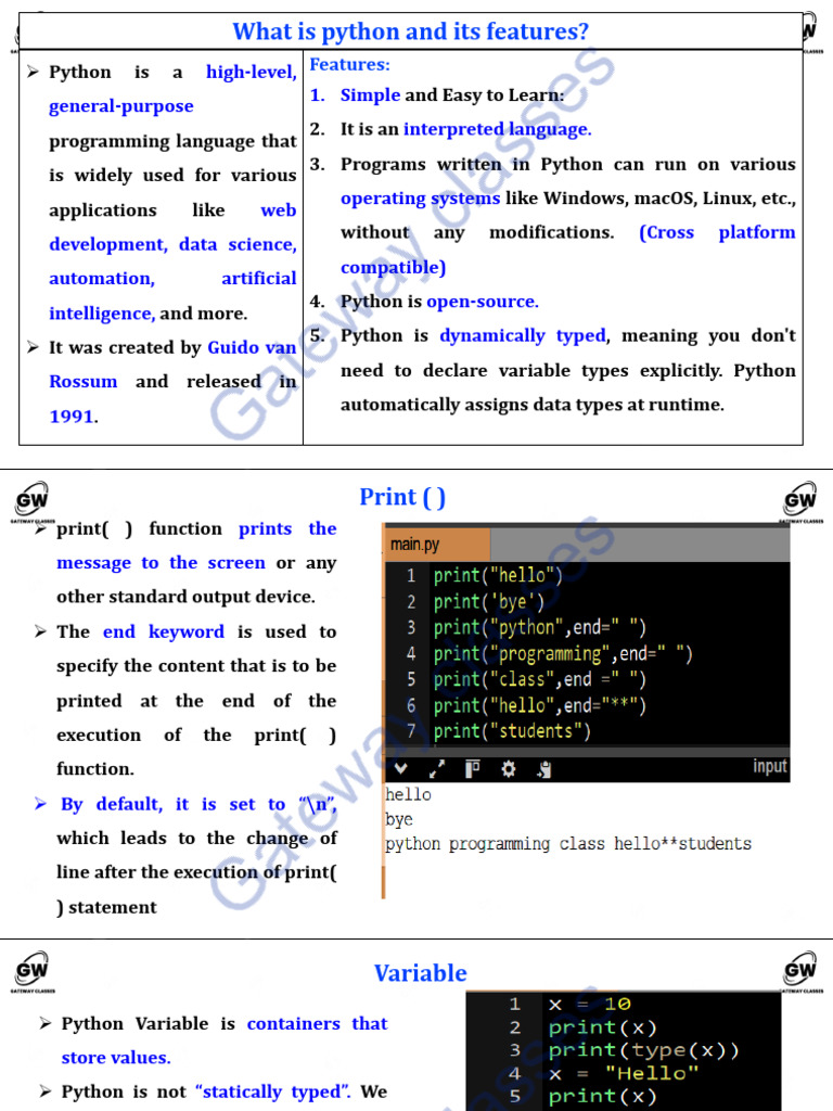Python Overview and Key Features | PDF | Data Type | Variable (Computer ...