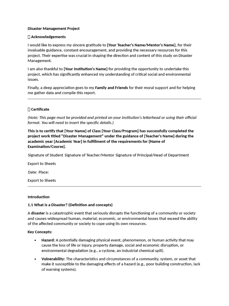 Disaster Management Project | PDF | Natural Disasters | Emergency ...