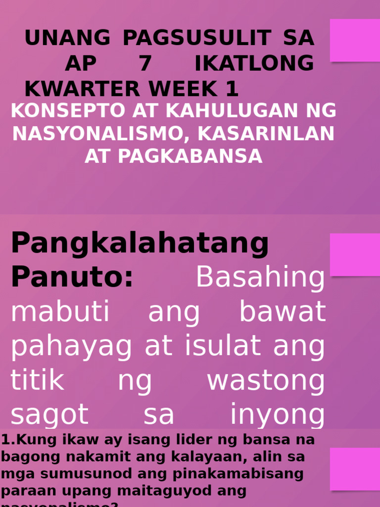 Unang Pagsusulit Sa AP 7 Week 1 | PDF